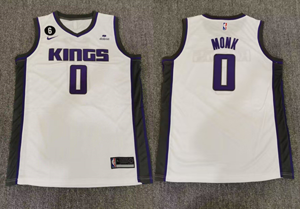 Men's Sacramento Kings #0 Malik Monk White No.6 Patch Stitched Basketball Jersey Men's Sacramento Kings #0 Malik Monk White No.6 Patch Stitched Basketball Jersey